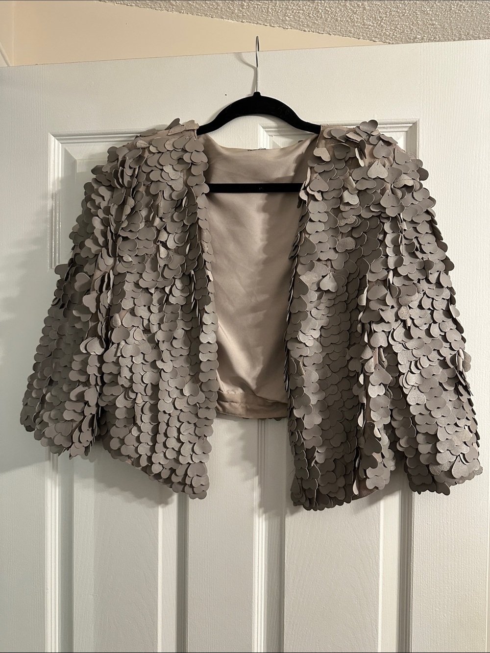 Topshop Taupe Petal Appliqué Cropped Jacket